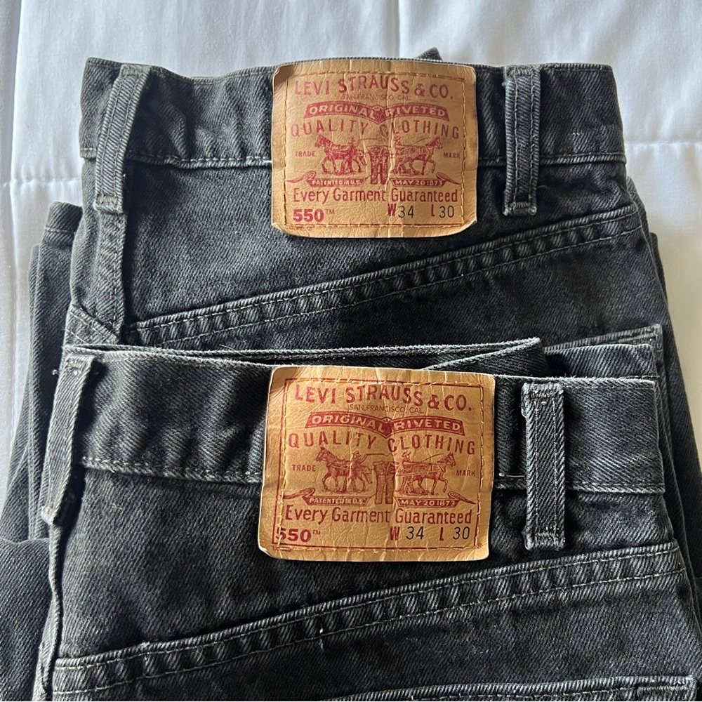 LEVIS Jeans 550. MADE IN USA Faded Black Denim Tapered Men's 34x32. Vintage